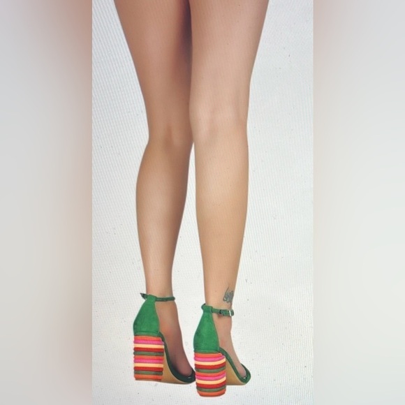 Liliana Women Faux Suede Double Strap Open Toe Striped Chunky Heel Sandal Sz 10 - Picture 10 of 10